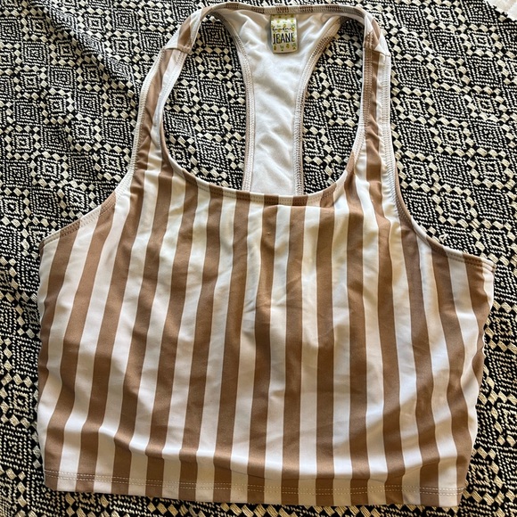 Large kortni Jeane swim too tan and white striped good used condition - Picture 1 of 3